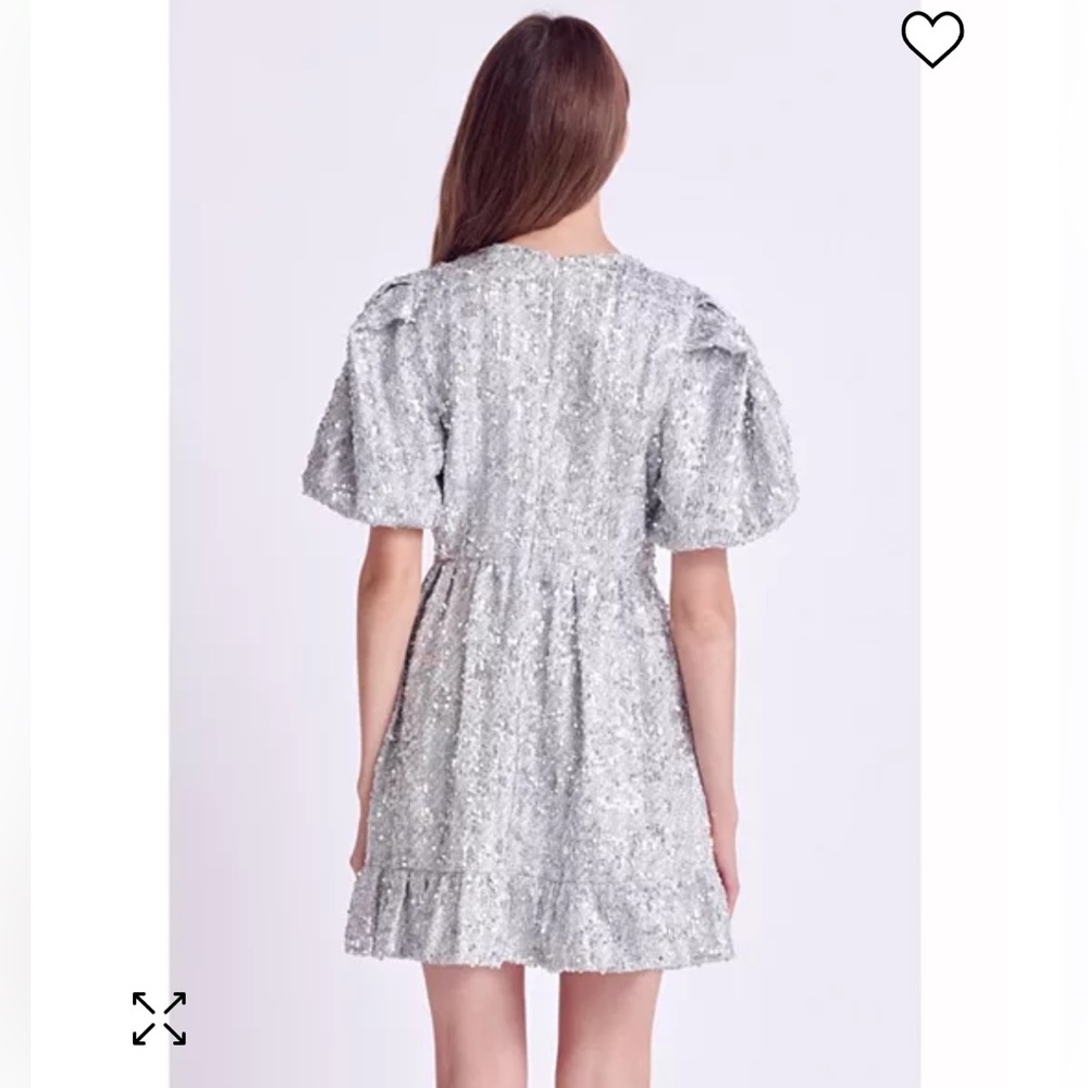 English Factory Silver Sequin Tweed Tiered Mini Dress SZ S NWT - Picture 3 of 7